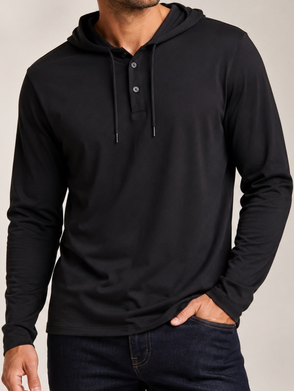 Robert Barakett Georgia Pima Cotton Henley Hoodie Black Men’s